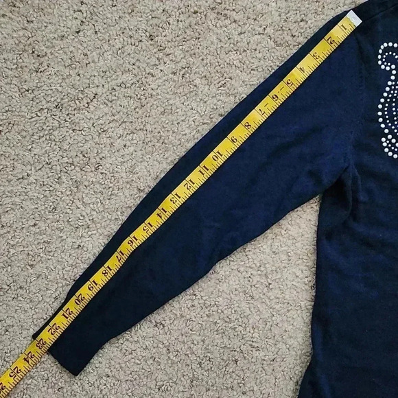 Bob Mackie Navy Blue Holiday Cardigan Sweater Pearl Embellished Size Small - Picture 10 of 10